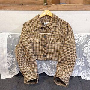 🍂 Vintage Brown Houndstooth Cropped Jacket